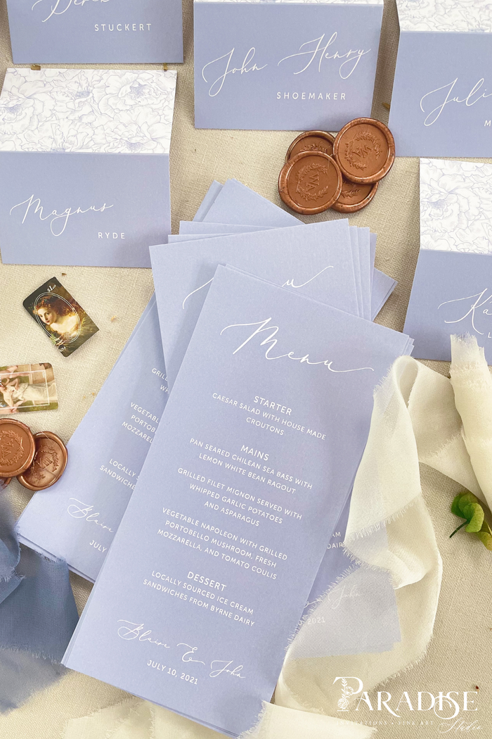 Caprise Dusty Blue Wedding Menus