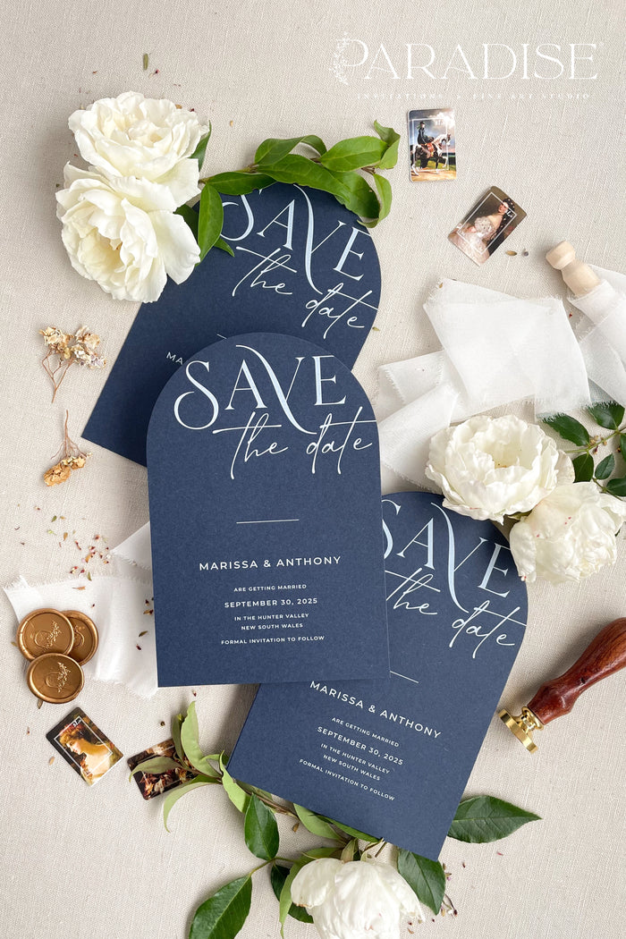 Harlow Navy Arch Save the Date Cards