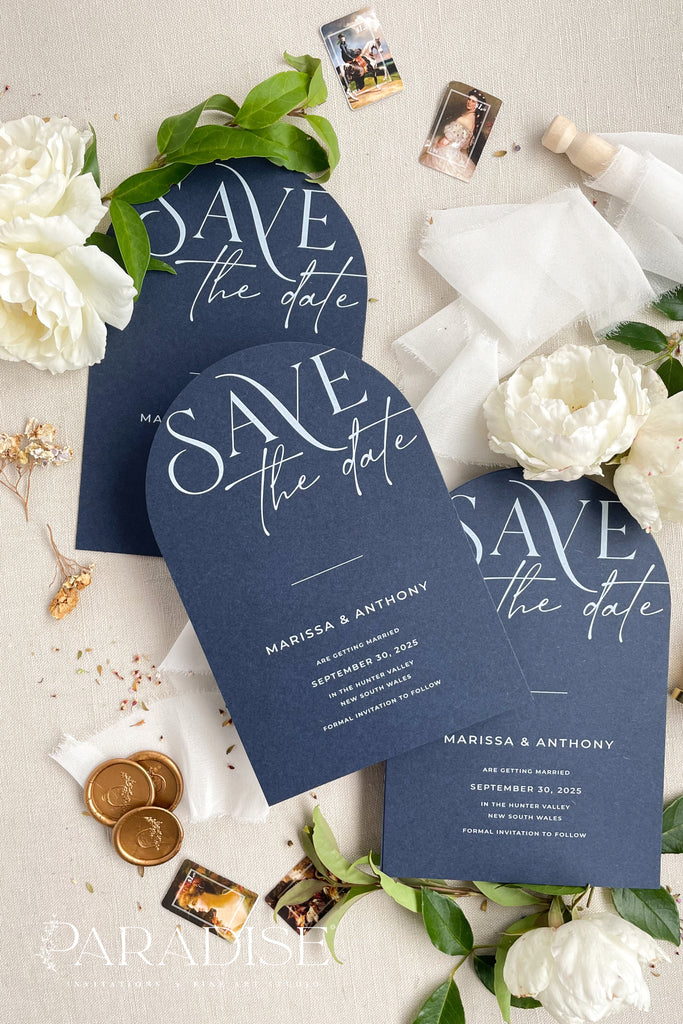 Harlow Navy Arch Save the Date Cards