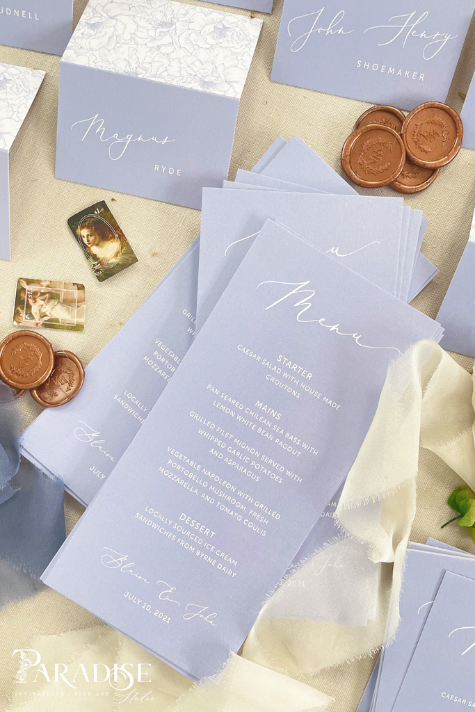 Caprise Dusty Blue Wedding Menus