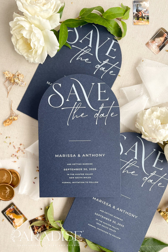 Harlow Navy Arch Save the Date Cards