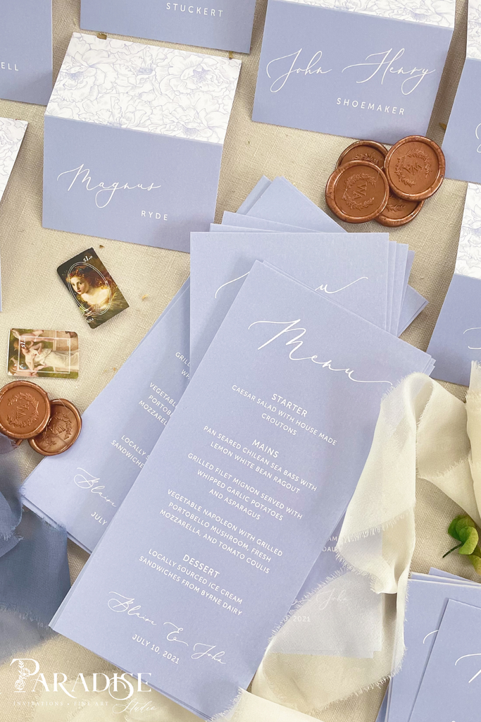 Caprise Dusty Blue Wedding Menus