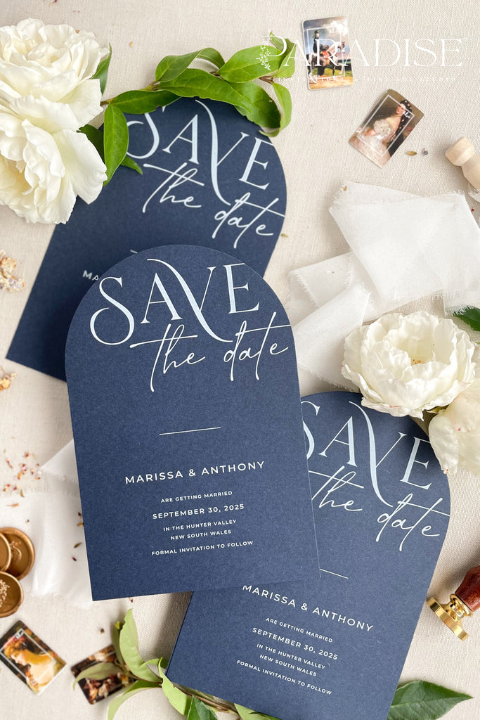 Harlow Navy Arch Save the Date Cards