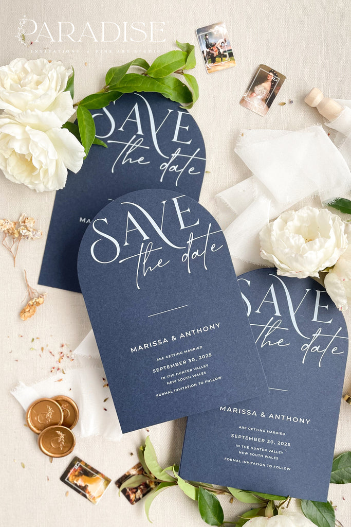 Harlow Navy Arch Save the Date Cards