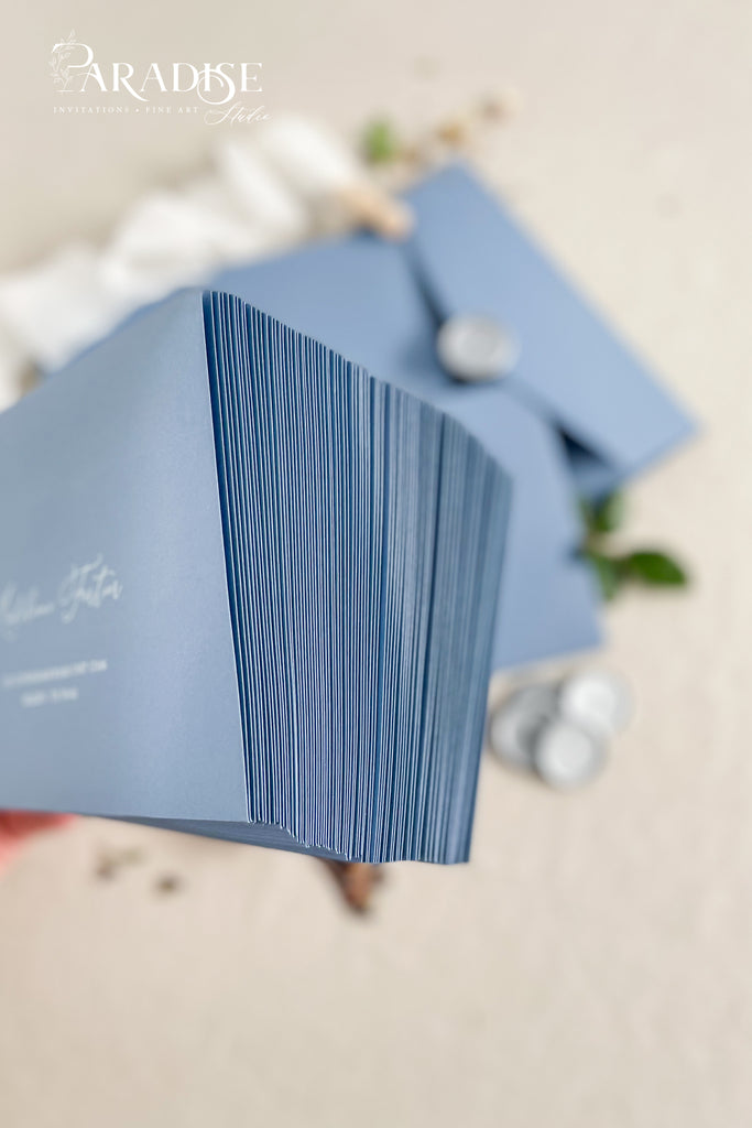 Dusty Blue Envelopes and White Ink Printing