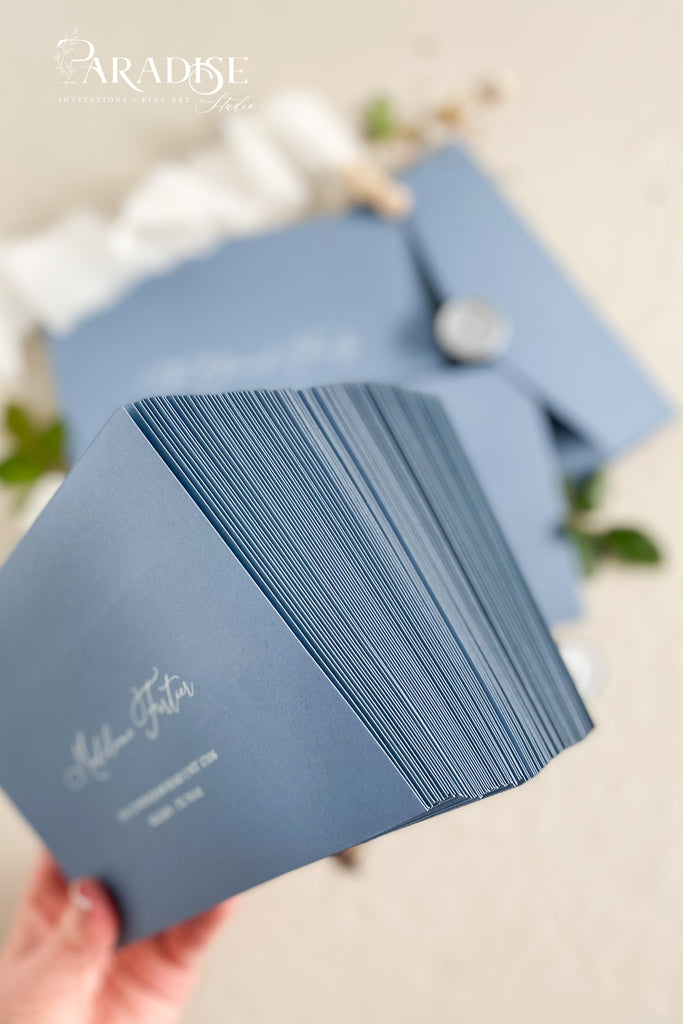 Dusty Blue Envelopes and White Ink Printing