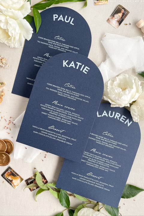 Make a bold design statement with our arched wedding menus, crafted for couples who love modern elegance and clean design. Printed on luxury cardstock with smooth matte or textured finishes, each arched menu features refined typography and a playful, contemporary silhouette that transforms any tablescape into a modern masterpiece. Perfect for minimalist weddings, modern receptions, or chic garden celebrations, these menus blend creativity and sophistication effortlessly. 