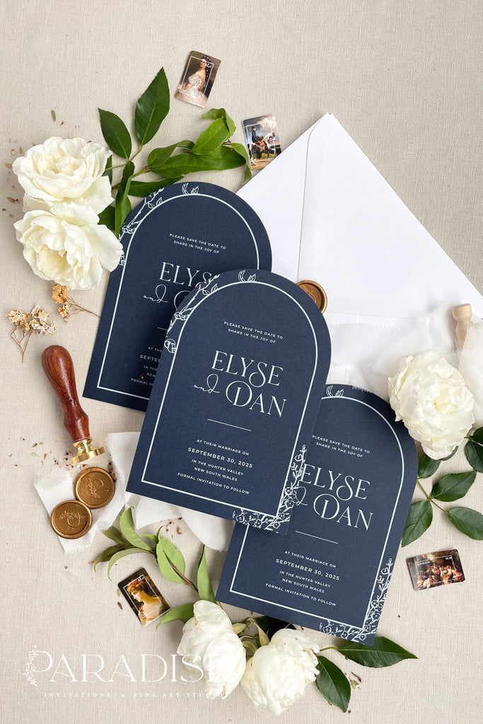 Noa Navy Arch Save the Date Cards