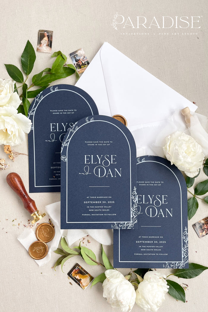 Noa Navy Arch Save the Date Cards