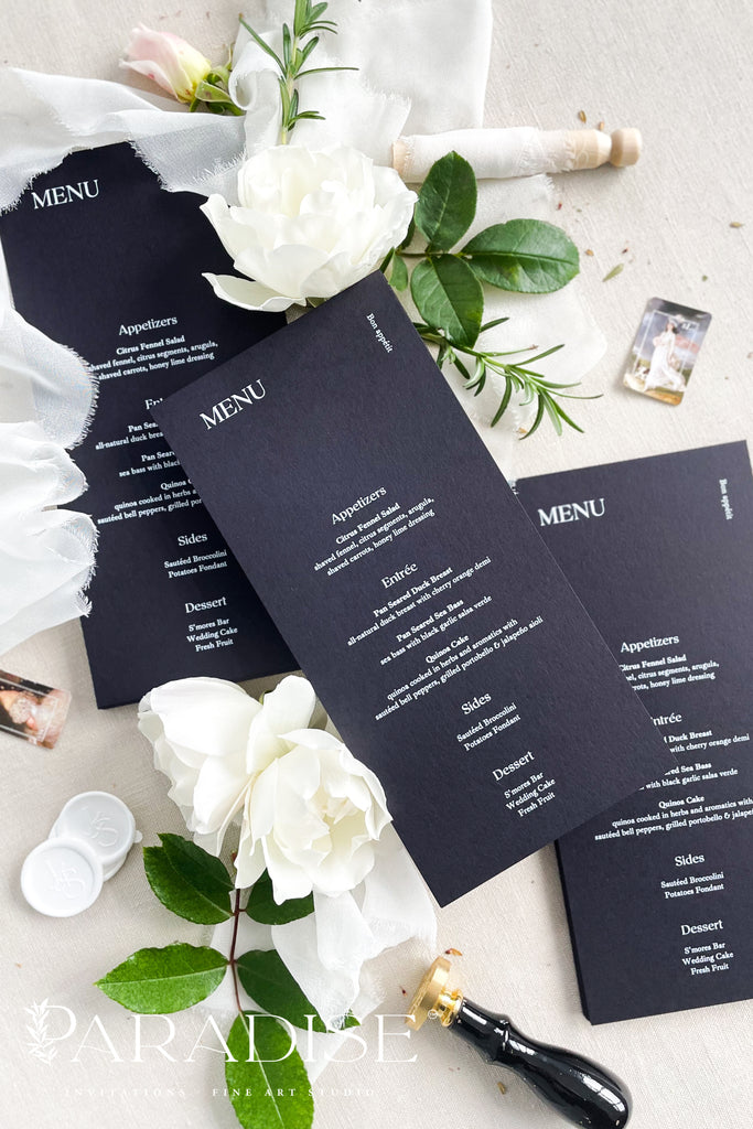 Victoire Black Paper White Ink Printing Menus