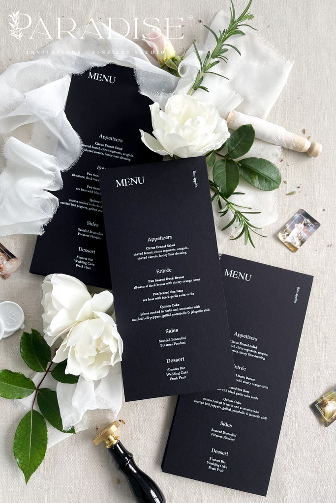 Victoire Black Paper White Ink Printing Menus