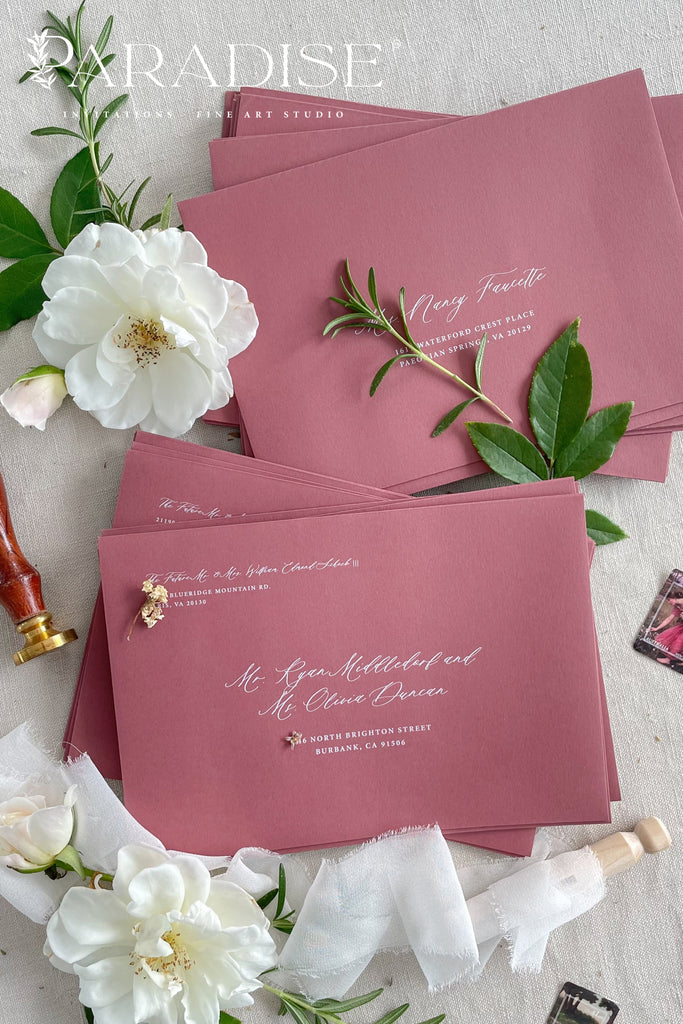 Deep Rose Envelopes and White Ink Printing