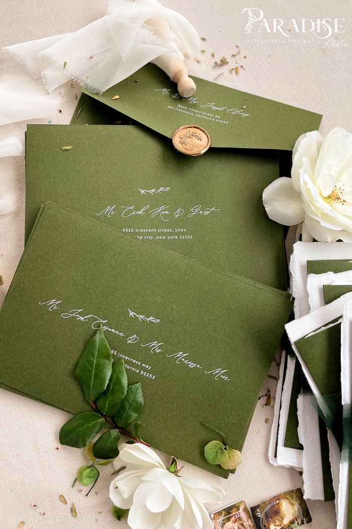 Forest Green Envelopes White Ink Printing