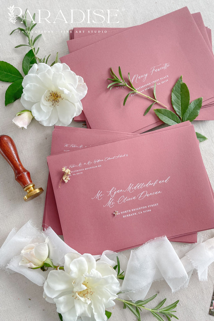 Deep Rose Envelopes and White Ink Printing