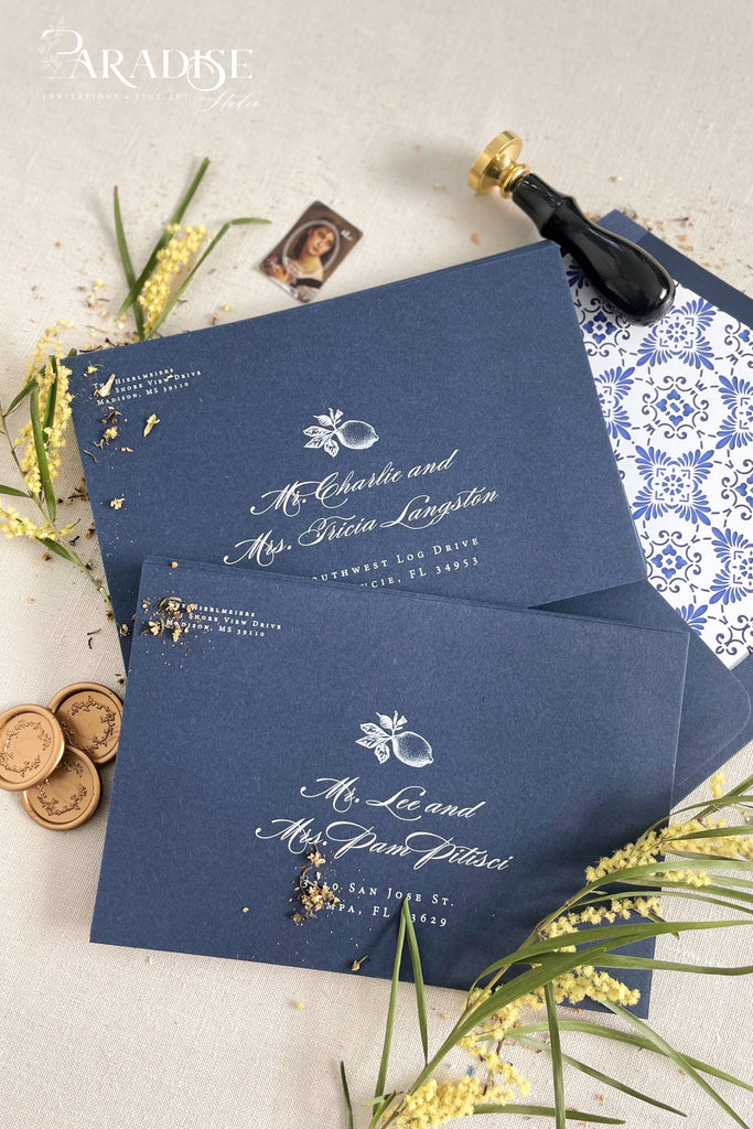 Navy Envelopes and White Ink Printing