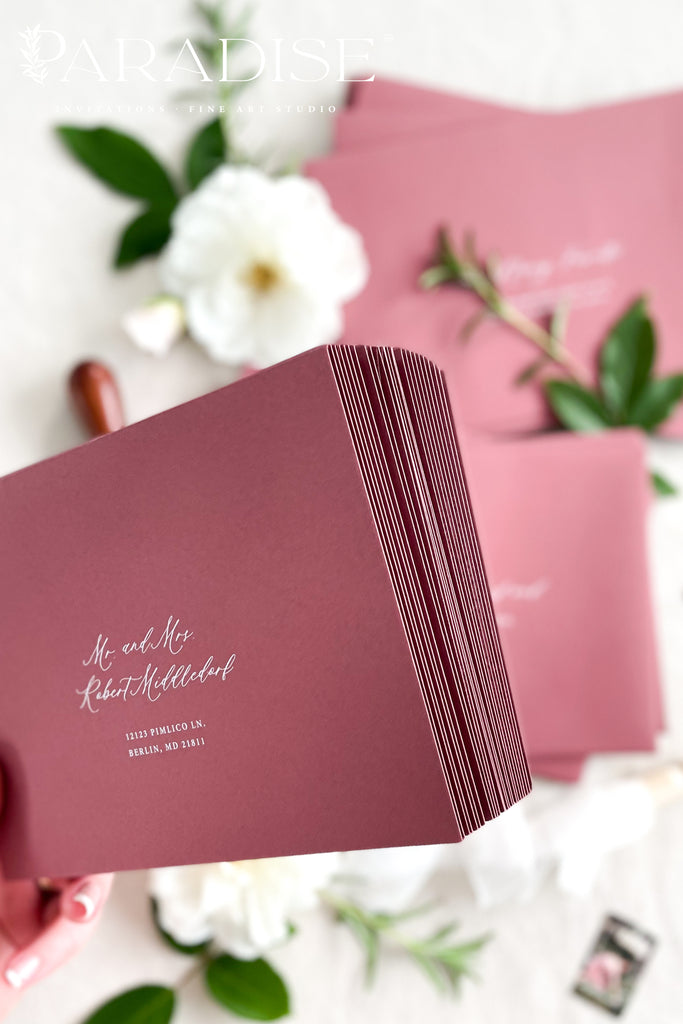 Deep Rose Envelopes and White Ink Printing