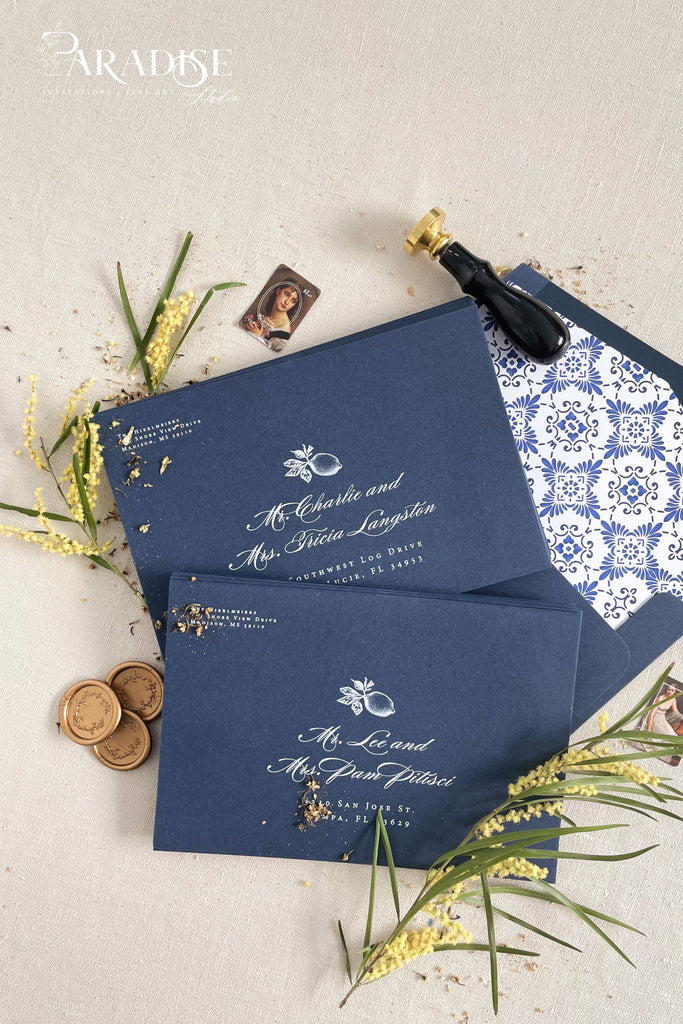 Navy Envelopes and White Ink Printing