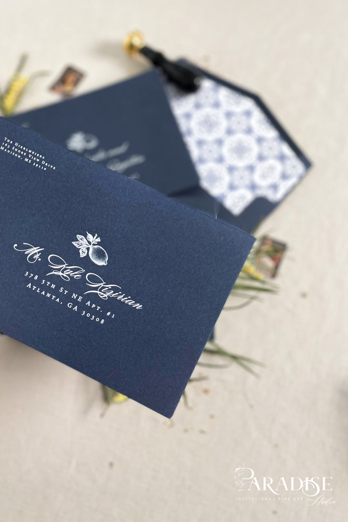 Navy Envelopes and White Ink Printing