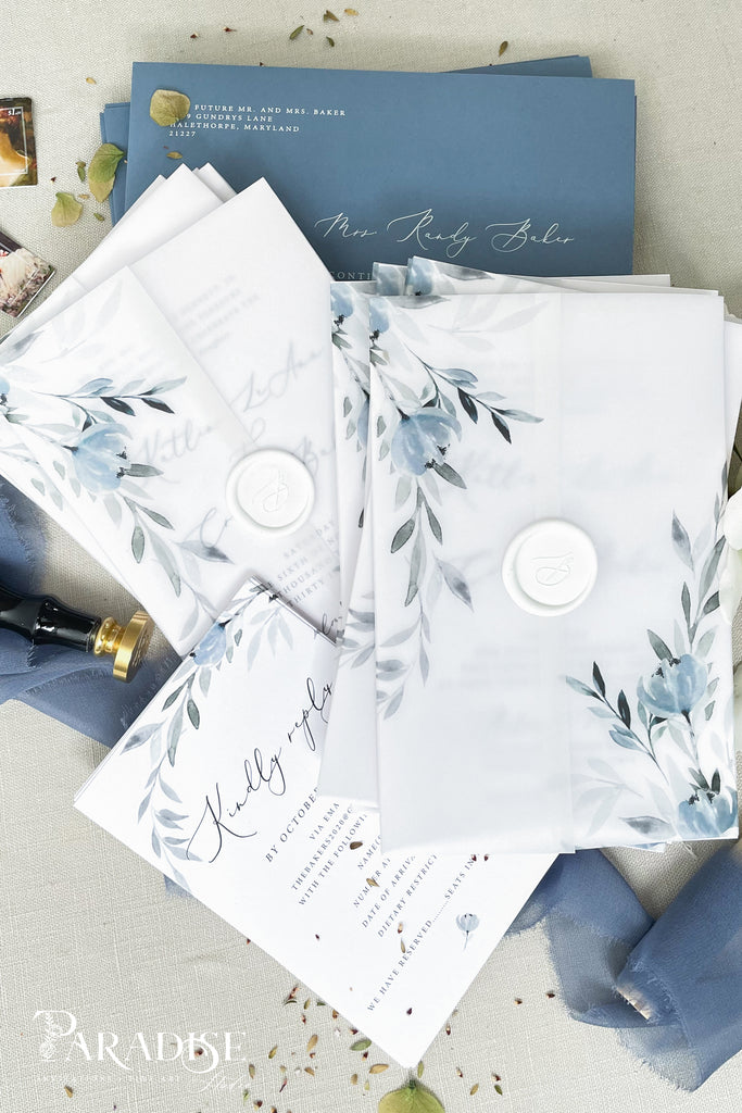 Ines Dusty Blue Floral Wedding Invitations