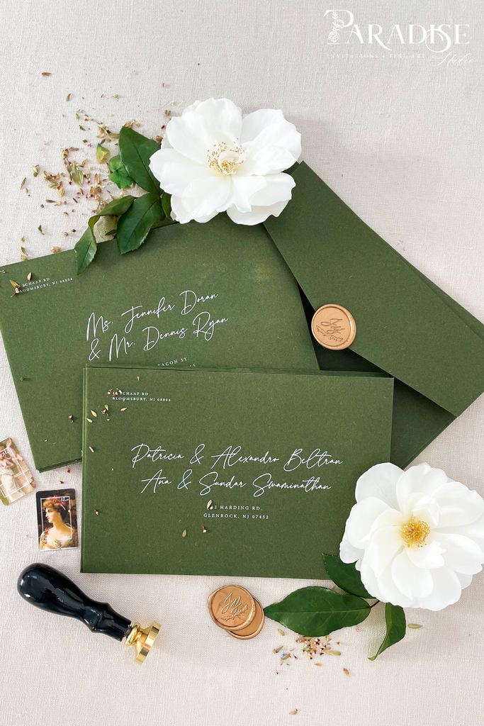 Forest Green Envelopes White Ink Printing