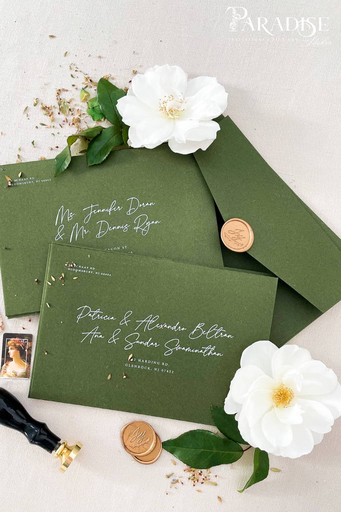 Forest Green Envelopes White Ink Printing