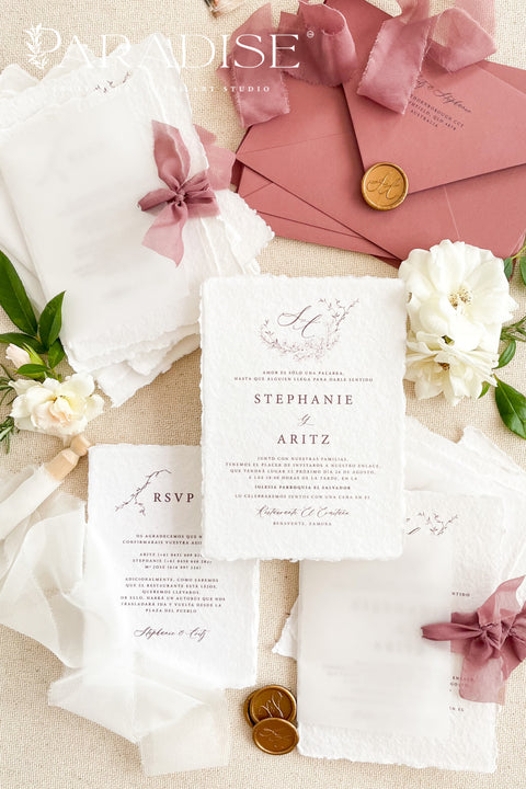 Announce your special day with the timeless beauty of these garden wedding invites. Perfect for a lush, romantic celebration, this suite combines the luxurious, tactile feel of handmade paper with an elegant, personalized monogram. The result is a truly timeless romantic wedding stationery set that feels both classic and intimately personal, leaving a lasting impression on your guests.