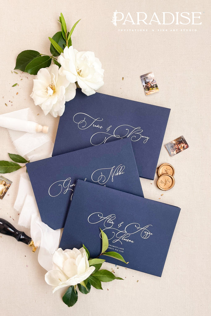 Navy Envelopes and White Ink Printing