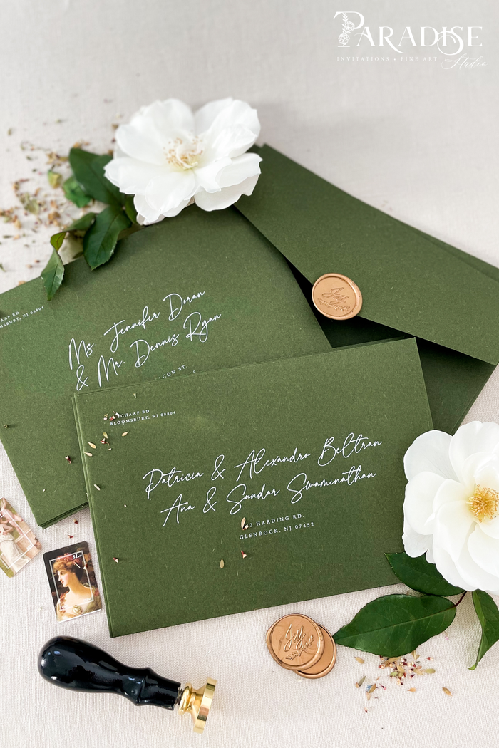 Forest Green Envelopes White Ink Printing