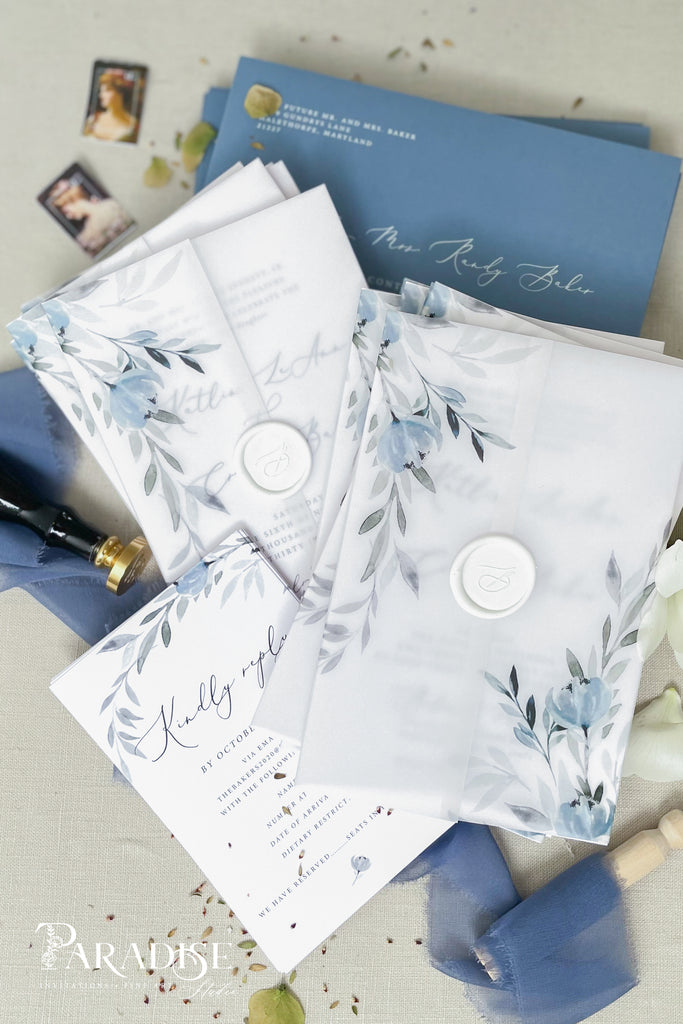 Ines Dusty Blue Floral Wedding Invitations