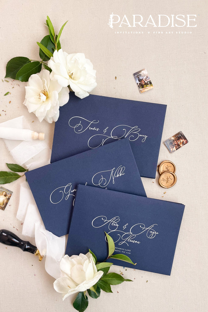 Navy Envelopes and White Ink Printing