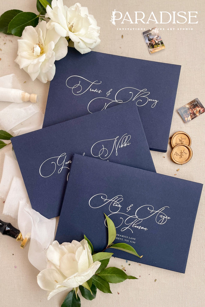 Navy Envelopes and White Ink Printing