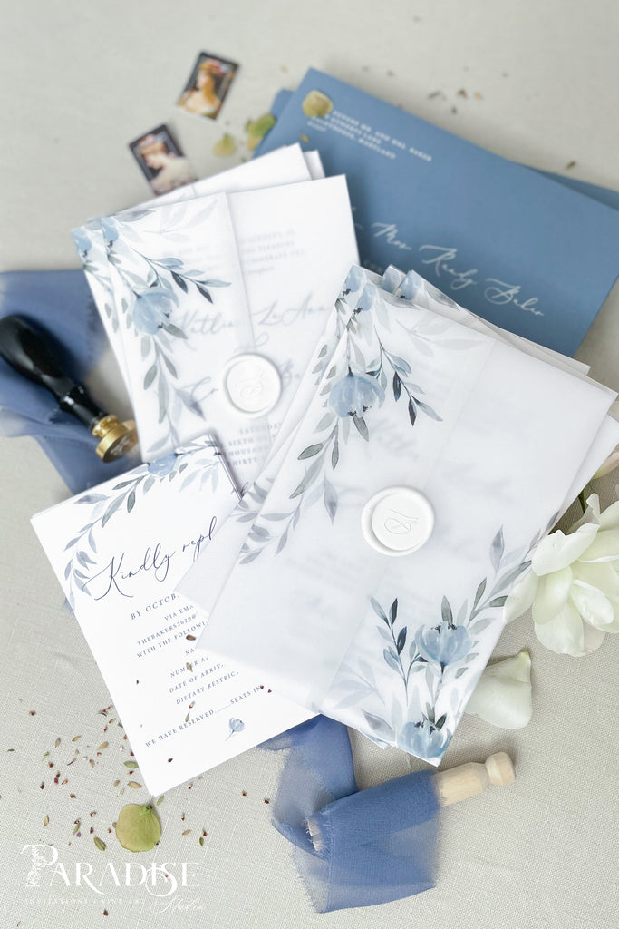 Ines Dusty Blue Floral Wedding Invitations