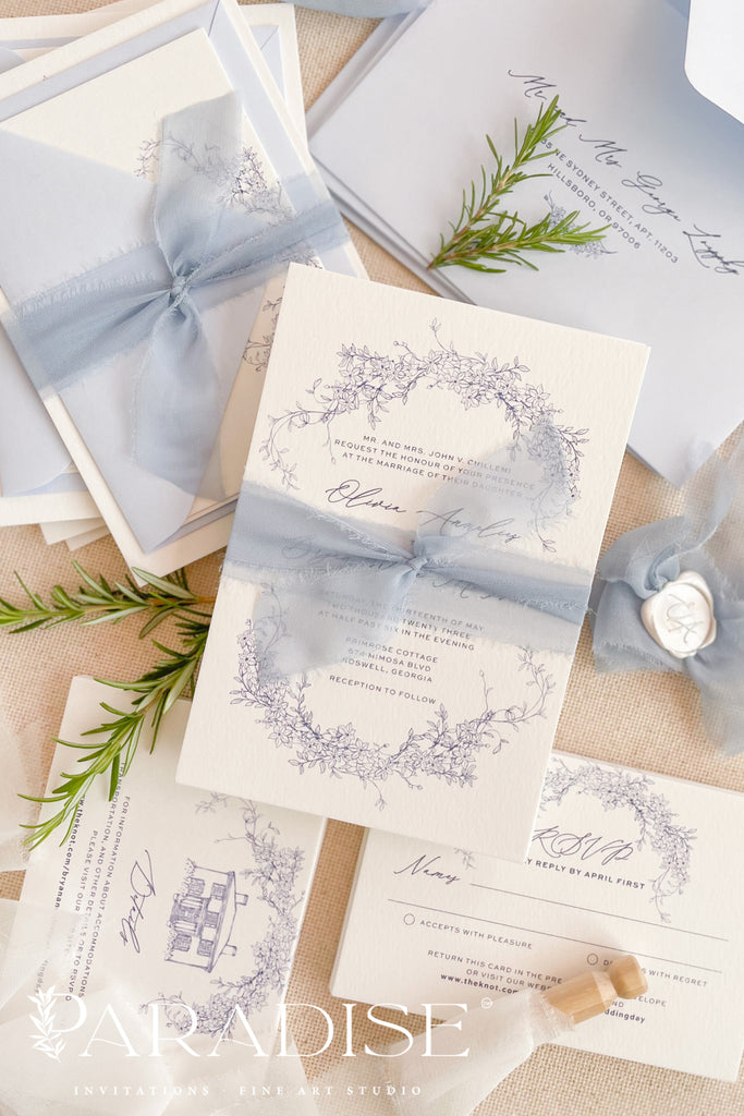 Dominique Light Sky Wedding Invitations