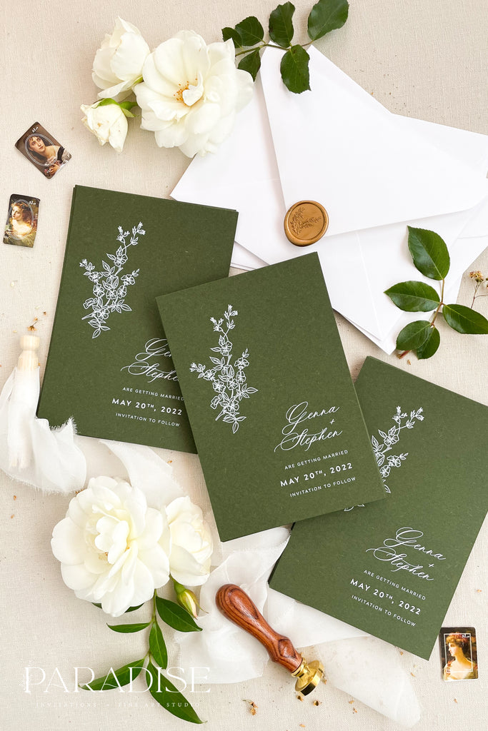 Talia Forest Green Save the Date Cards