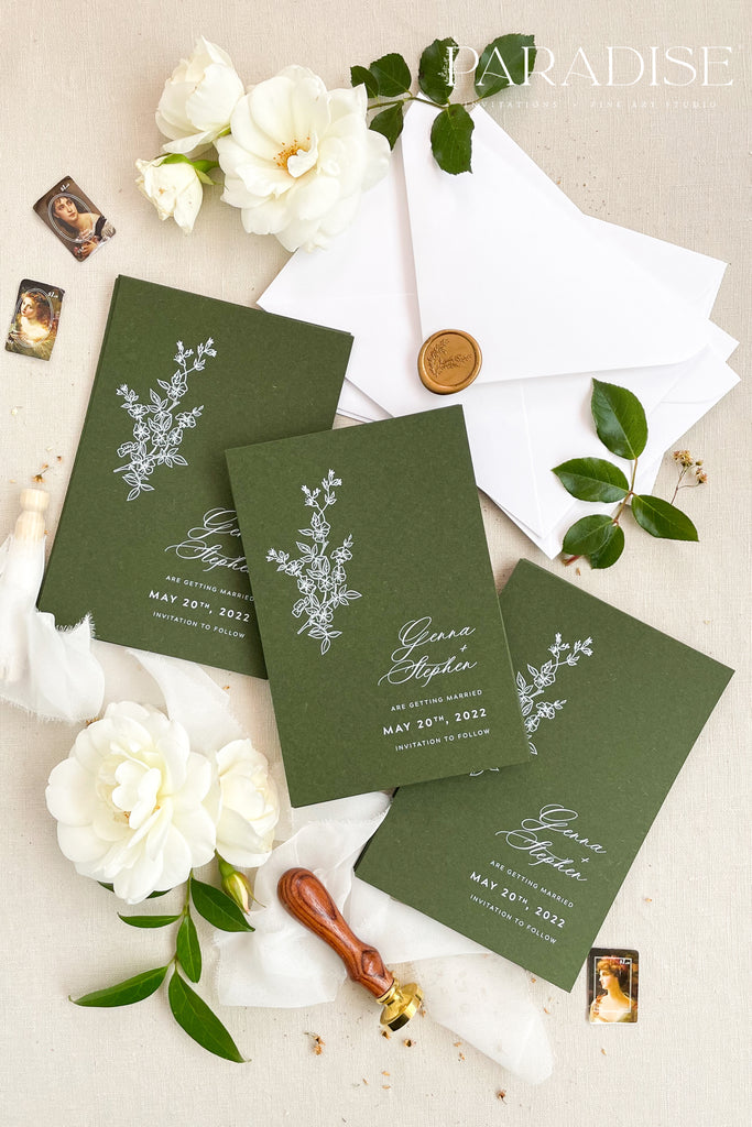 Talia Forest Green Save the Date Cards