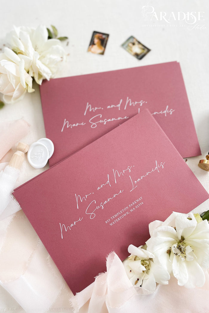 Deep Rose Envelopes and White Ink Printing