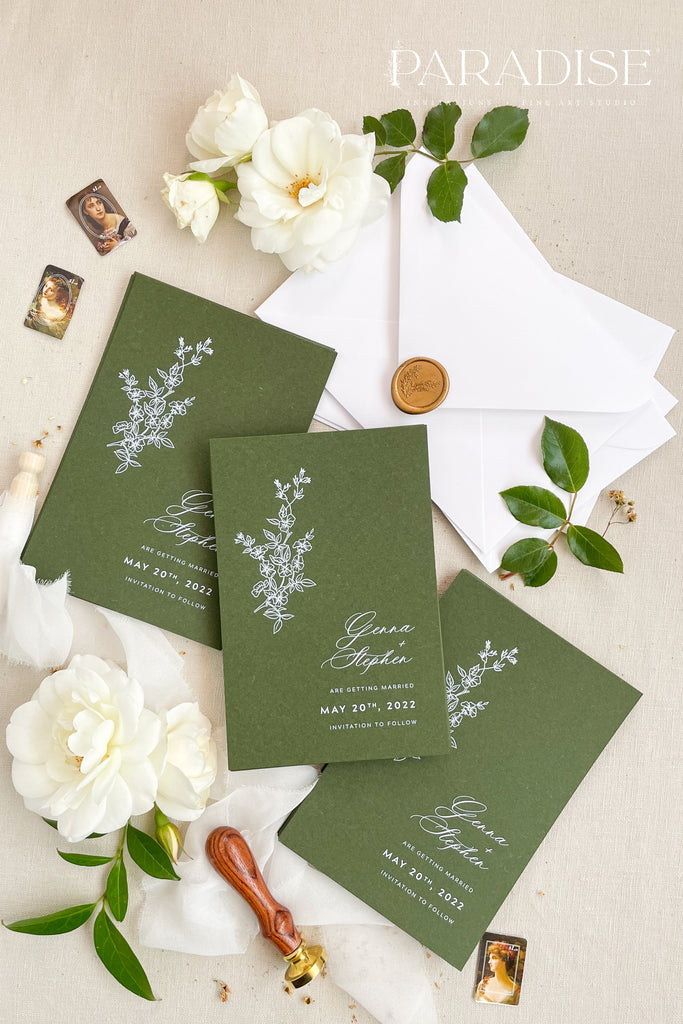 Talia Forest Green Save the Date Cards