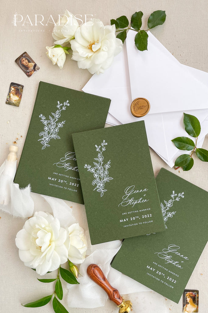 Talia Forest Green Save the Date Cards