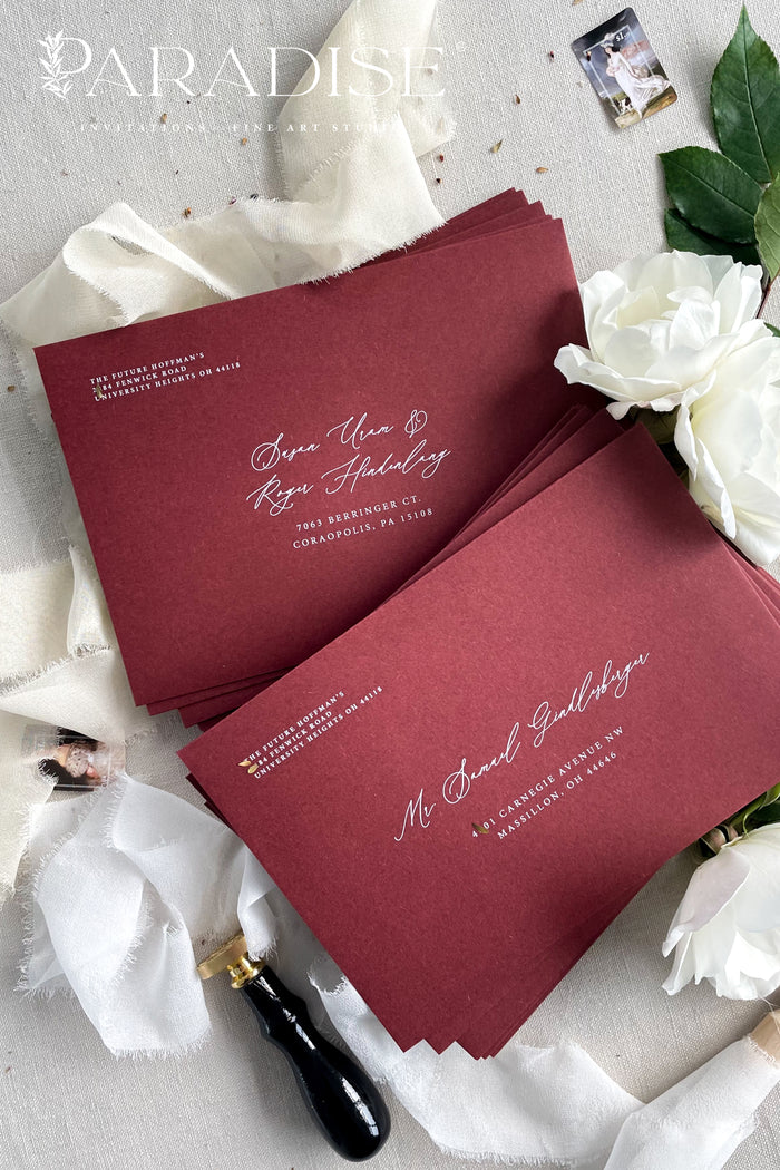 Burgundy Envelopes and White Ink Printing