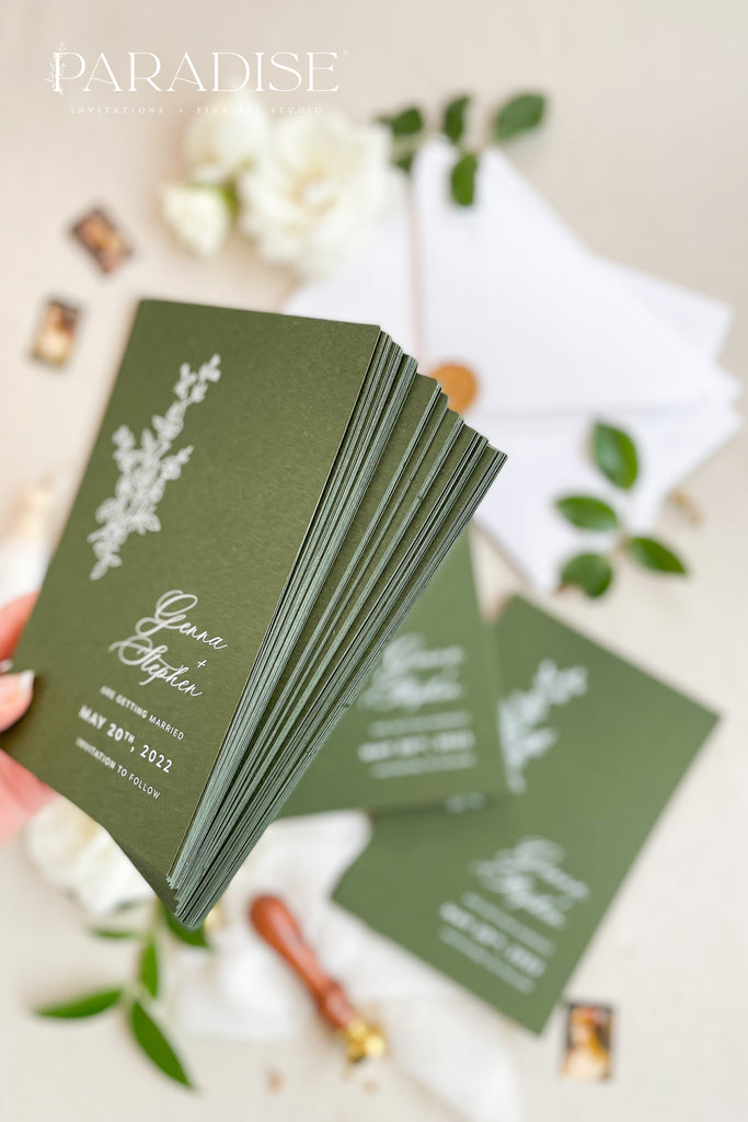 Talia Forest Green Save the Date Cards