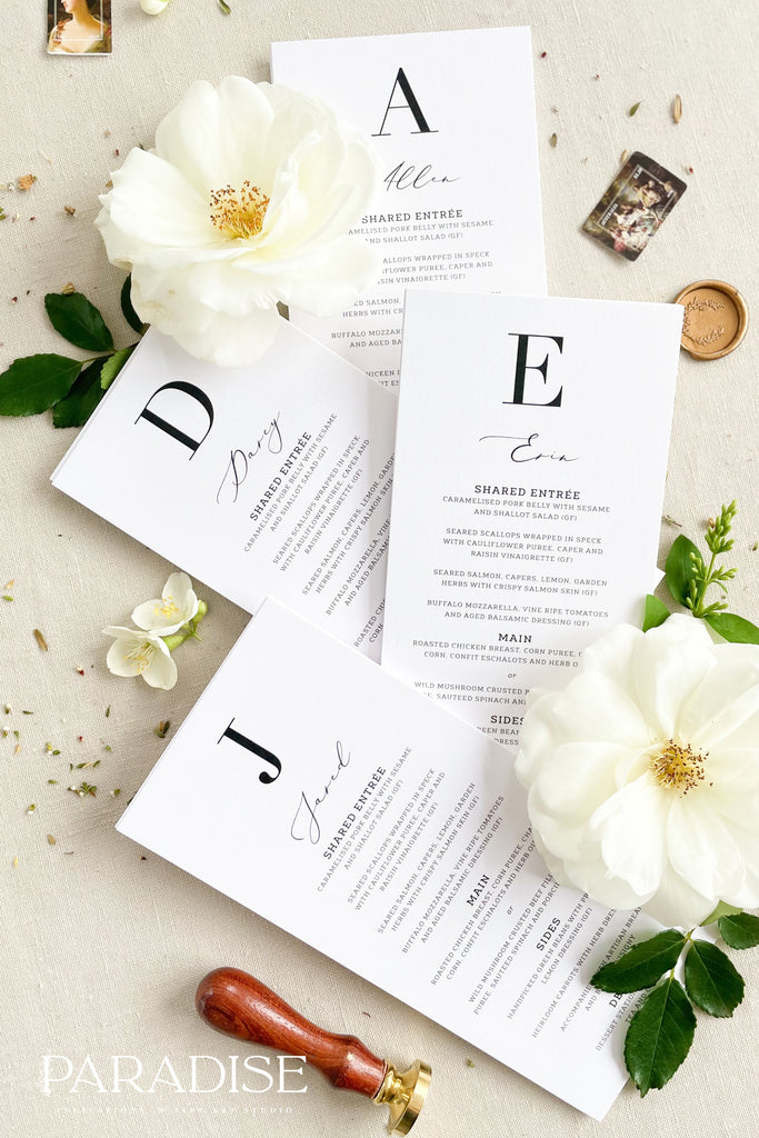 Charlee Modern Wedding Menus