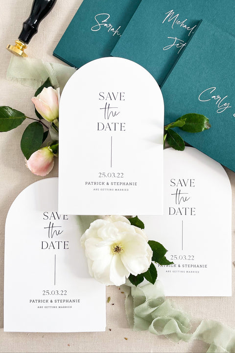 Announce your wedding with modern elegance through our arched Save the Date cards, designed with refined typography and a clean, minimalist layout. Printed on luxury fine-art cardstock, each piece embodies simplicity, structure, and timeless sophistication. Perfect for modern, contemporary, or destination weddings, this design makes a bold yet graceful first impression that speaks to understated luxury.