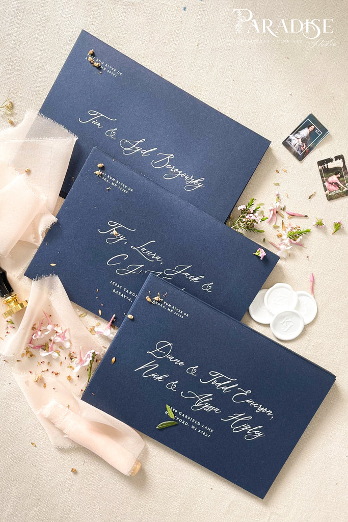 Navy Envelopes and White Ink Printing