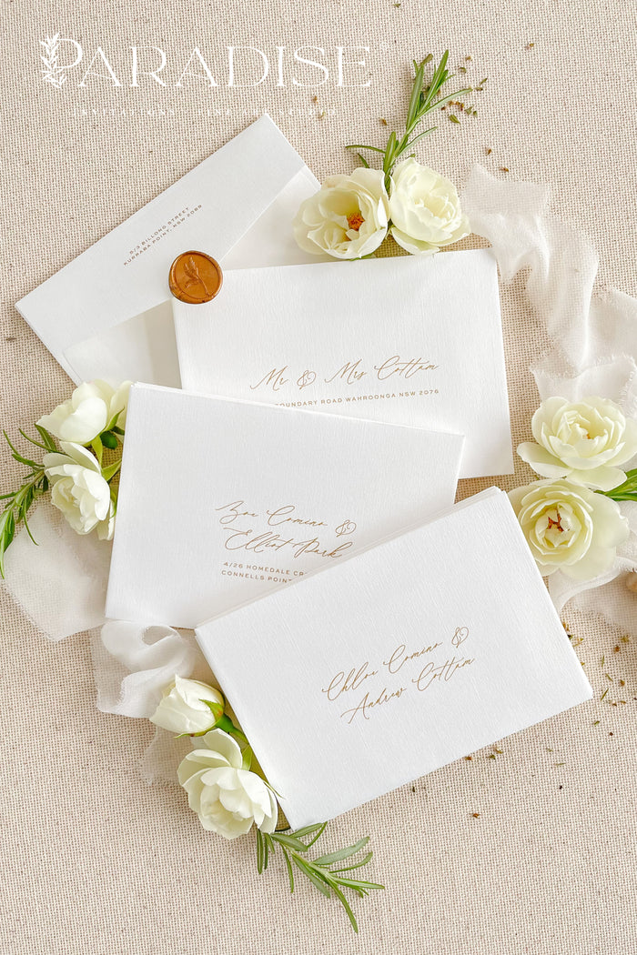 Coco Linen Envelopes and Golden Ink Printing