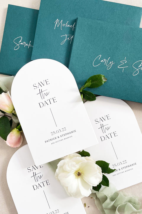 Announce your wedding with modern elegance through our arched Save the Date cards, designed with refined typography and a clean, minimalist layout. Printed on luxury fine-art cardstock, each piece embodies simplicity, structure, and timeless sophistication. Perfect for modern, contemporary, or destination weddings, this design makes a bold yet graceful first impression that speaks to understated luxury.