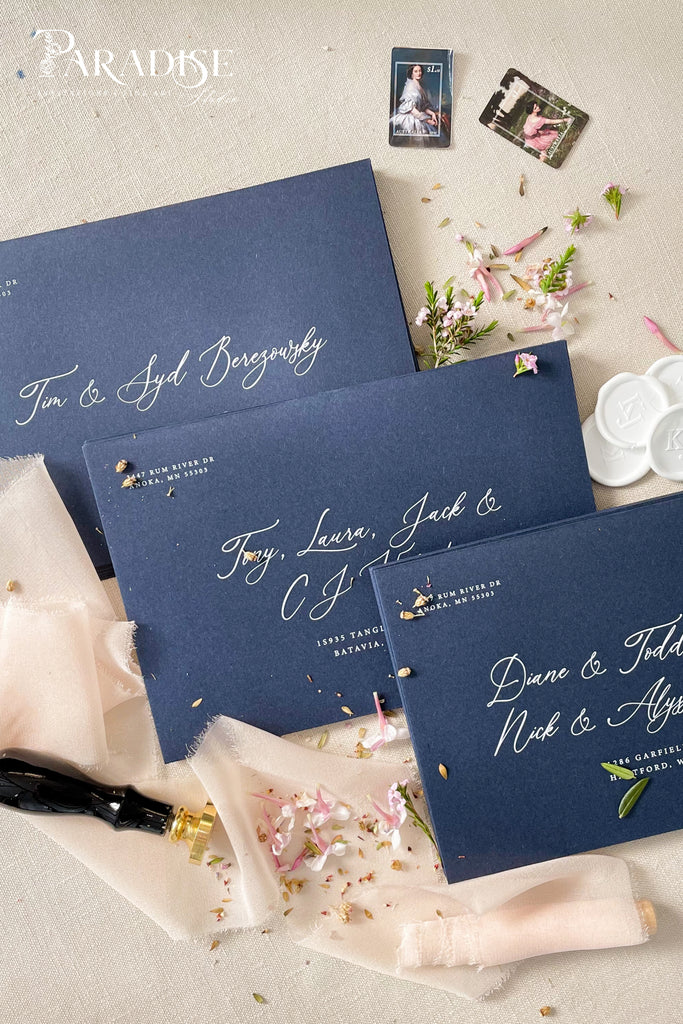 Navy Envelopes and White Ink Printing