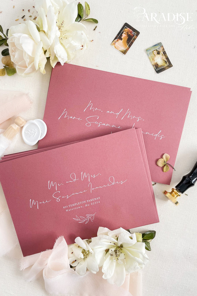 Deep Rose Envelopes and White Ink Printing