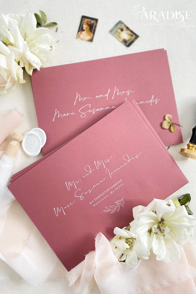 Deep Rose Envelopes and White Ink Printing