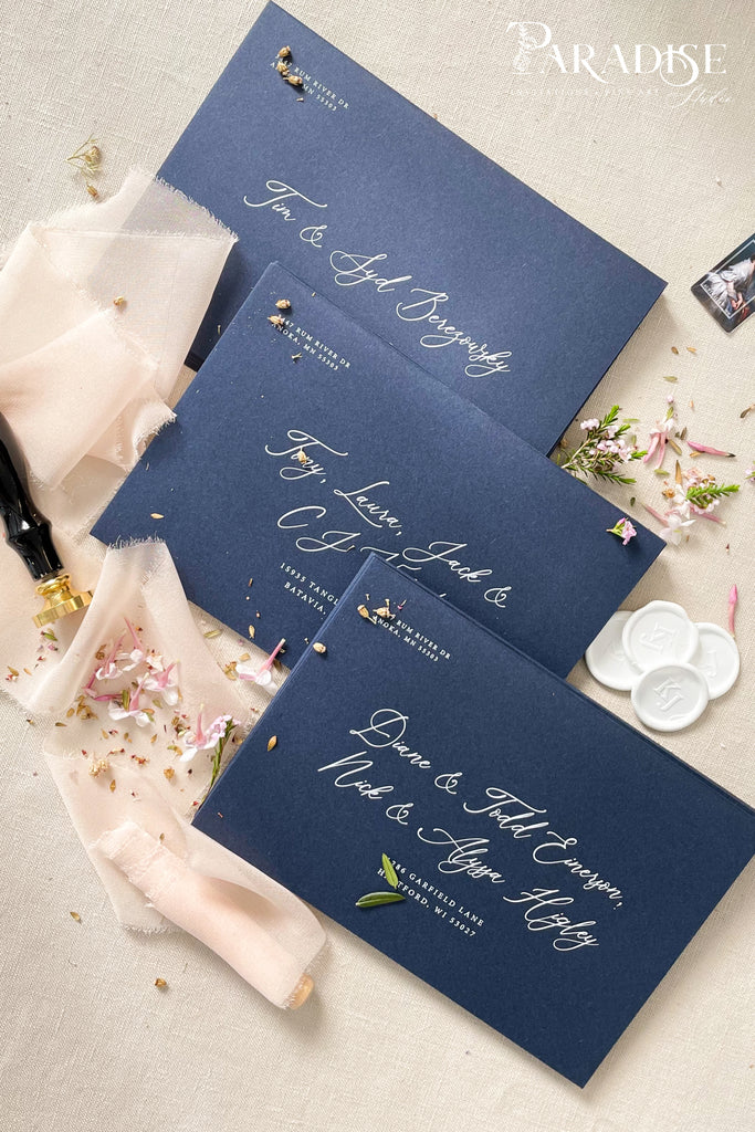 Navy Envelopes and White Ink Printing