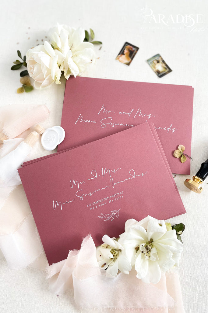 Deep Rose Envelopes and White Ink Printing